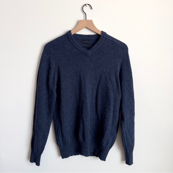 J.Crew Wool V-Neck Sweater Dark Blue - Picture 1 of 3